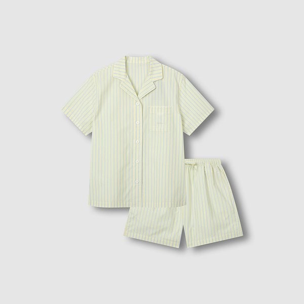 여 코튼 스트라이프 3부 파자마 세트 J216201004022