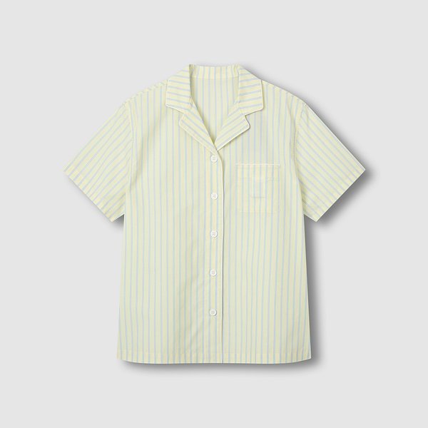 여 코튼 스트라이프 3부 파자마 세트 J216201004022