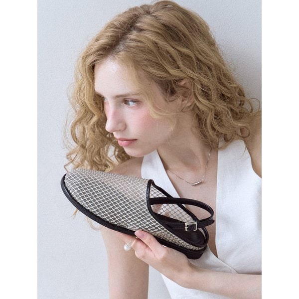 Lakle 레이클 큐빅 메쉬 슬링백 플랫슈즈_F155_3colors_1.5cm