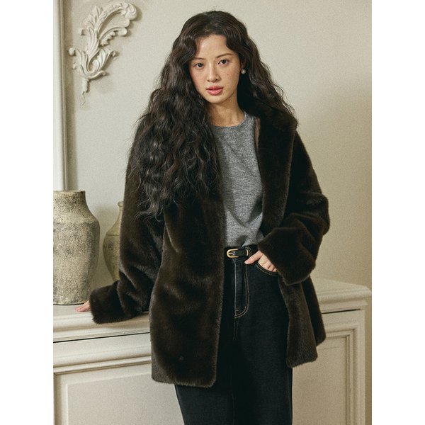 고급이 퍼 후드 하프 코트 (3COL) Y5O018