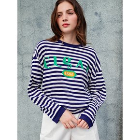 Loose Fit Drop Shoulder Stripe T-shirt_Blue