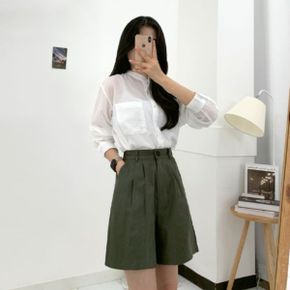 에드 핀턱 코튼 4부 반바지 여성용 밴딩 와이드 팬츠  4color _P303798589