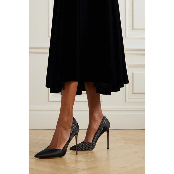 시머 105 크리스탈 장식 메쉬 트림 새틴 펌프스 46376663162922125