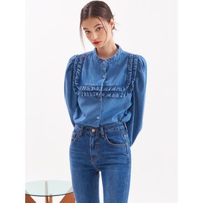 UP-144 Square shirring Denim Blouse