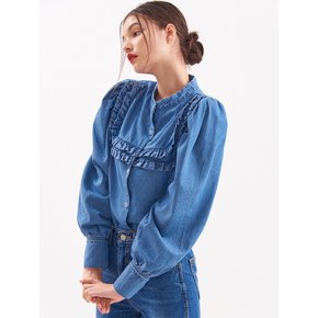 UP-144 Square shirring Denim Blouse