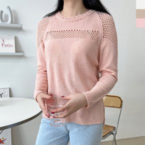 블레오 여성 봄 여름 시스루 라운드넥 데일리 그물 니트