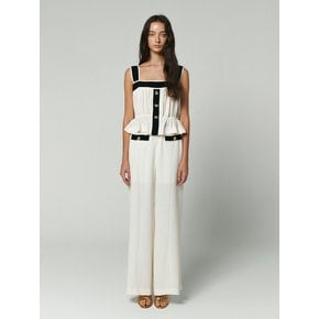 LINE CONTRASTED SLEEVELESS TOP - IVORY