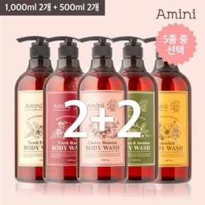 [리뷰입증 시그니처 2+2최강구성] 아미니 플라워 테라피 바디워시 1L×2 + 500ml×2