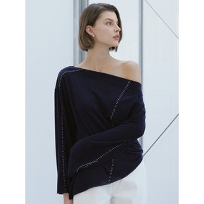 Unbalanced off-shoulder knit / Navy