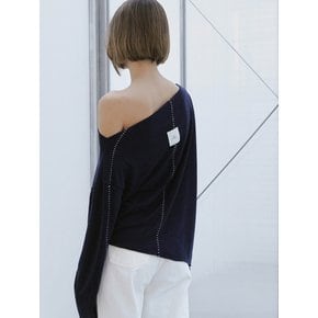 Unbalanced off-shoulder knit / Navy