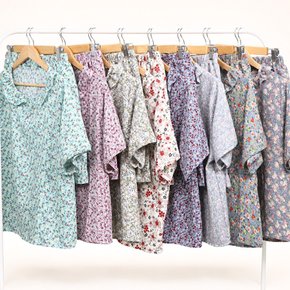 여자 여름잠옷 인조인견 꽃무늬 반팔 반바지 프릴 파자마 상하의세트
