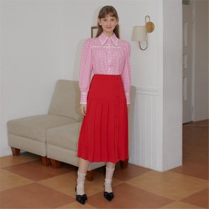 일루스트리스 일루전 [일루스트리스일루전] RED PLEATS WRAP SKIRT