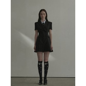 마우솔레움 Jenn Pleated Half-Sleeve Suit Jacket Dress - Black