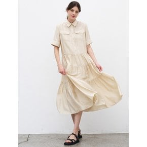 TIRED SHIRRING DRESS_BEIGE