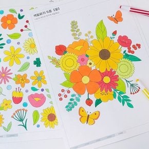 색칠공부 꽃 5종 그리기 DIY KIT 컬러링 도안 그림
