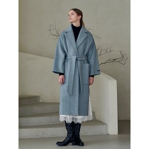 CASHMERE PEARL BELTED HANDMADE COAT_BLUE MELANGE