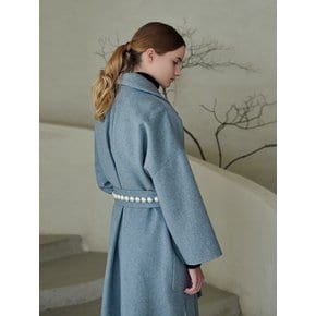 CASHMERE PEARL BELTED HANDMADE COAT_BLUE MELANGE