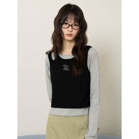 유젠 저지탑 레이어링 롱슬리브 티셔츠_멜란지&블랙