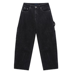 Curved Carpenter Crack Denim Pants Black