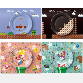  닌텐도 도쿄 슈퍼마리오 홈파티 종이 접시 10개입, 런치 매트 10개입 2종 세트 2종 택1