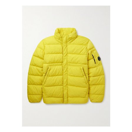 CP컴퍼니 크롬 R 로고 아플리케 퀼팅 크링클 리사이클 셸 다운 재킷 옐로 46376663162831284