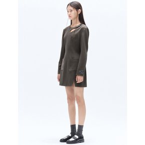 CUT-OUT POCKET SLIT MINI DRESS_BROWN