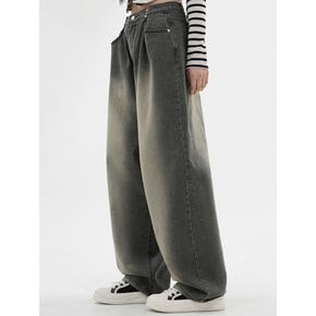 BUCKLE WIDE DENIM PANTS WASHING  GREY