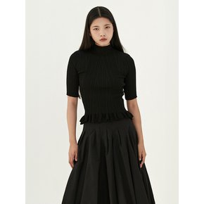 Ribbed Half Neck Frill Knit - Black