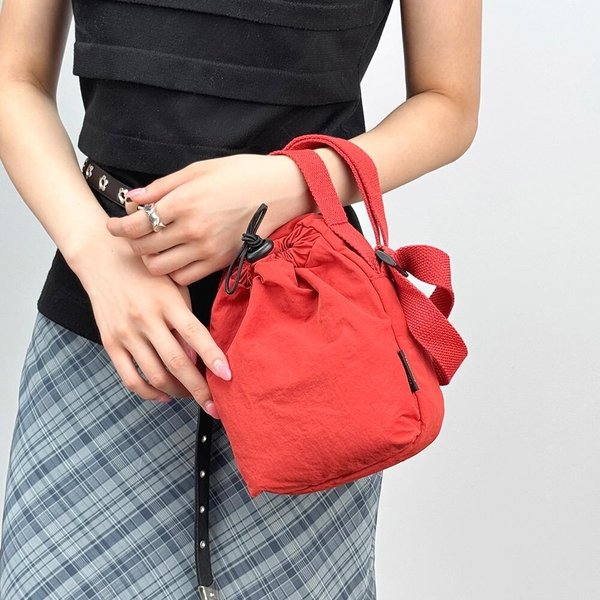 [옷자락] 여성 심플 면혼방 미니 크로스백 스트랩 조임끈