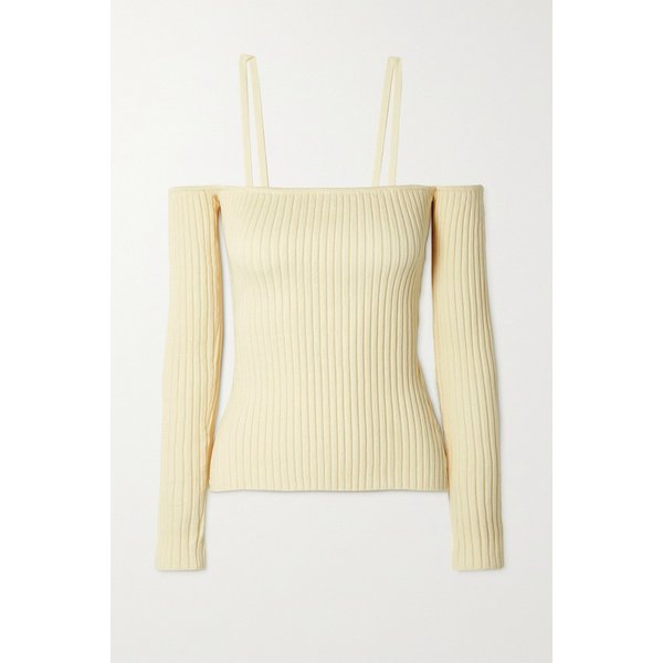 안나 콴 Bonnie Cold-shoulder Ribbed Stretch-cotton Top 오프 화이트 13452677153203620