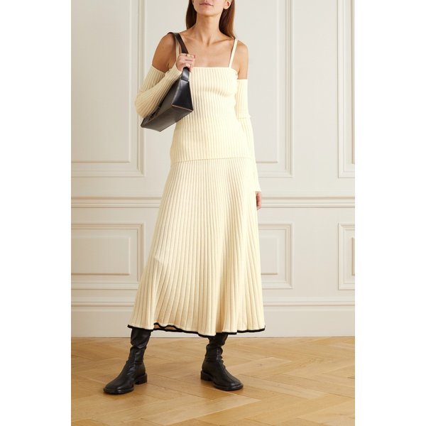 안나 콴 Bonnie Cold-shoulder Ribbed Stretch-cotton Top 오프 화이트 13452677153203620