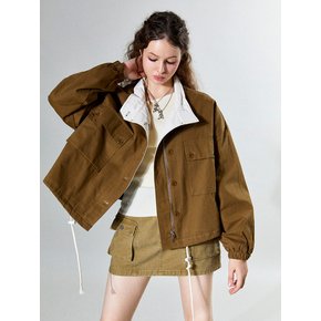 High Neck Collar Oversized Jacket (BROWN)