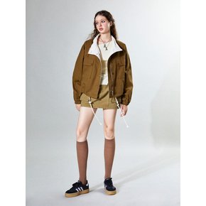 High Neck Collar Oversized Jacket (BROWN)