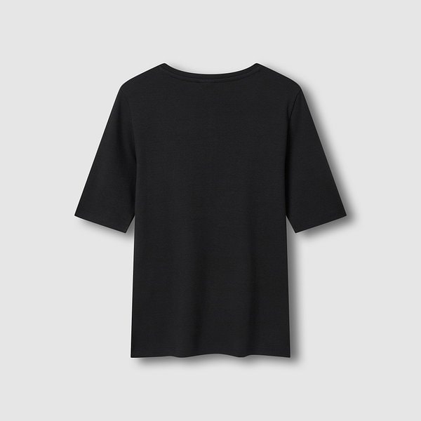 여 코튼 립 헨리넥 5부 티셔츠 J116201097099