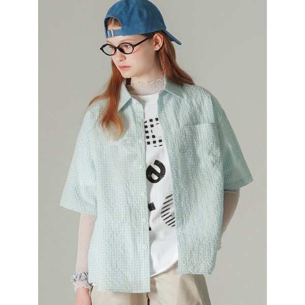 딩키 체크 반팔셔츠 블루레몬 HSSS7806