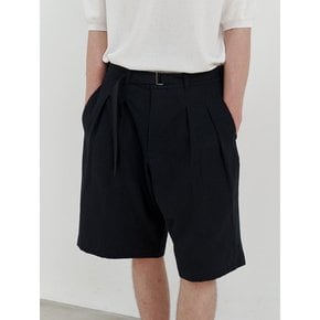 Belted wide linen shorts (black)