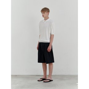 Belted wide linen shorts (black)