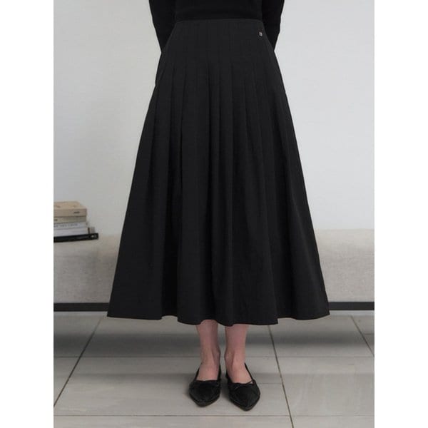 플리츠 나일론 풀 스커트_BLACK
