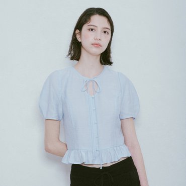 레이브 Frill Ribbon Blouse in Blue VW4MB112-22
