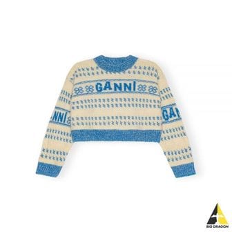 가니 24SS BLUE LAMBSWOOL CROPPED O-NECK PULLOVER (K2163 799) (램스울 크롭 O-넥 풀오버)