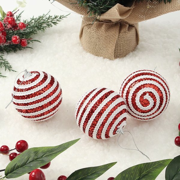 루비레드 글리터 장식볼 3p세트(8cm) (가로로프)