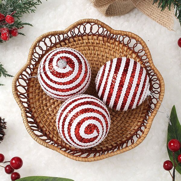 루비레드 글리터 장식볼 3p세트(8cm) (가로로프)