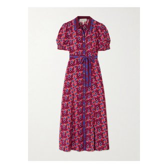 Saloni 살로니 바네사 D 벨트 프린트 실크 미디 셔츠 드레스 핑크 46376663162908213