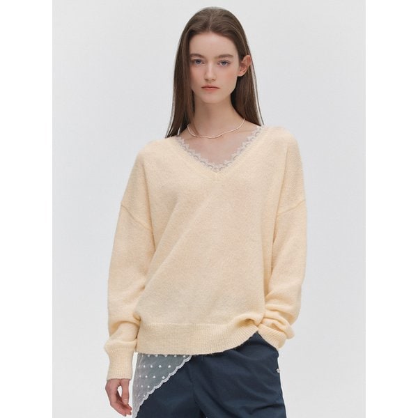 로즈 레이스 울 브이넥 니트(MAGAKN10MYE)