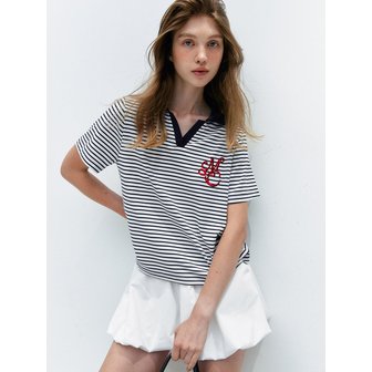 마리끌레르 스트라이프 배색 카라 로고 티셔츠(MAFBTS28MST)