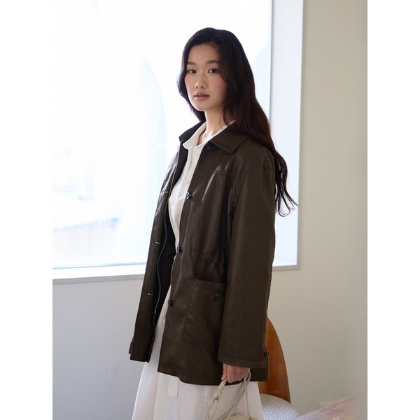 Chic Leather Half Jacket (Brown)