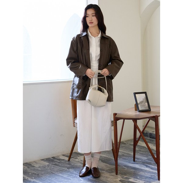 Chic Leather Half Jacket (Brown)