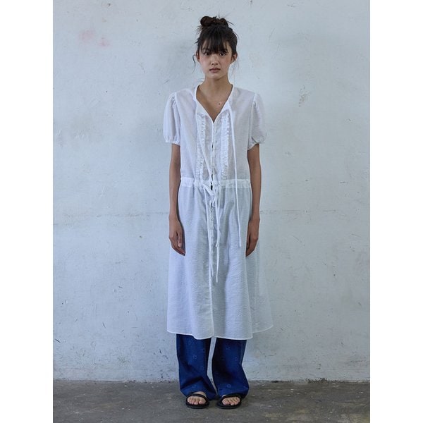 Cold Sucker Frill Shirts Dress_White