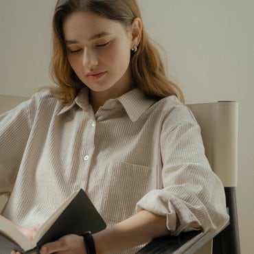 틸아이다이 Embo cotton oversized stripe shirt_Beige