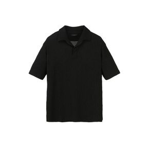 [24SS] [URBAN PLEATS] 블랙 크링클 오픈카라 반팔 티셔츠 (JNTS-4B302)